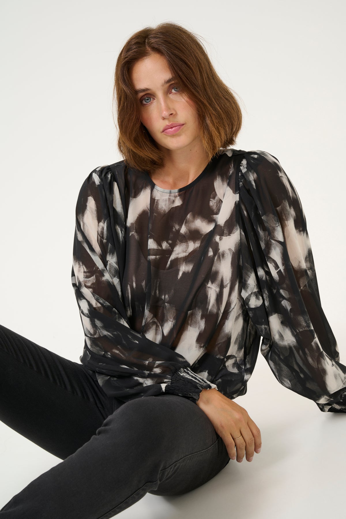 KAaska Blouse - Black/Grey Blurry