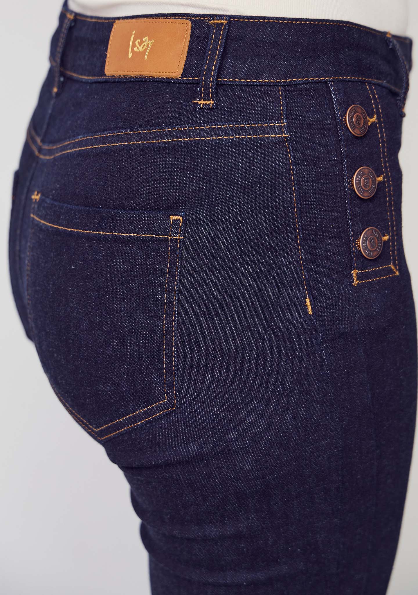 Como Flare Button Jeans - Unwashed Denim