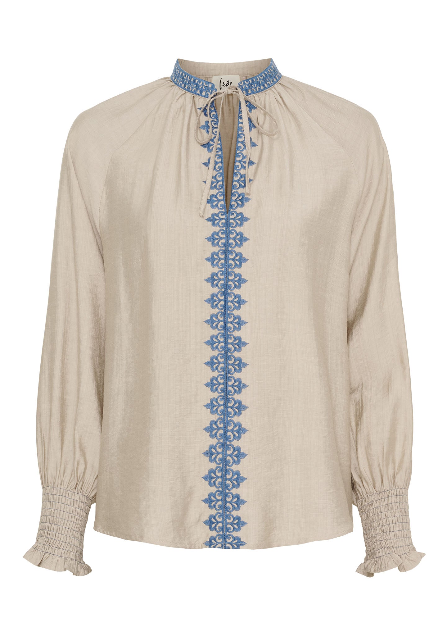 Lykke Deco Blouse - Sand w/Blue