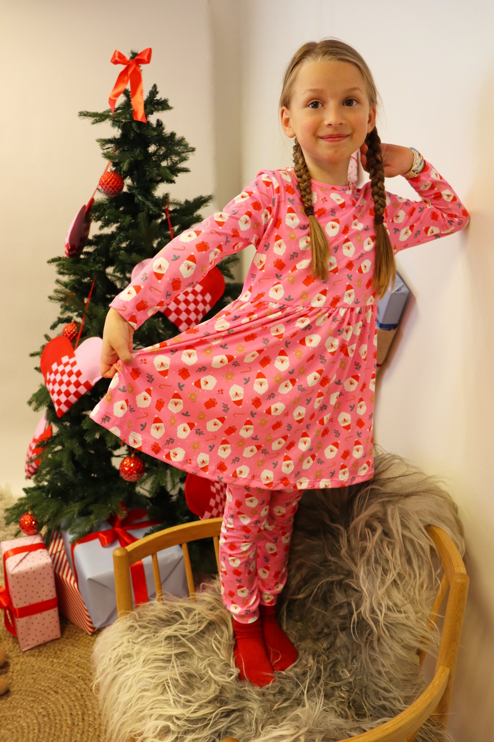 Alma Babydoll Dress Santa - Pink