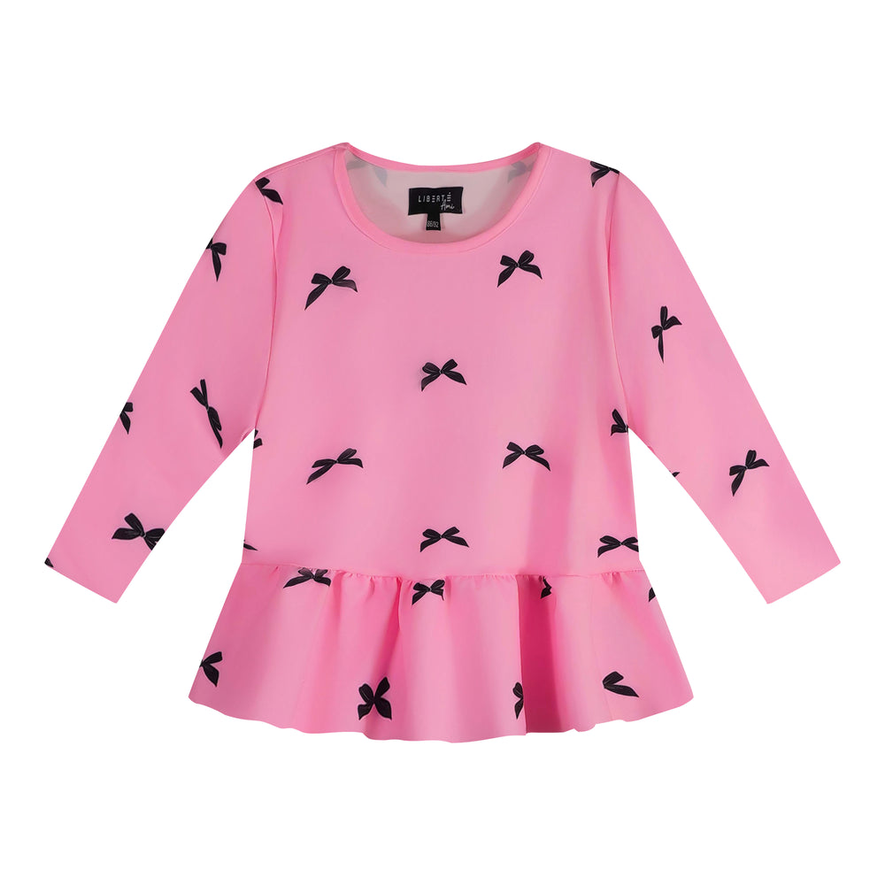 Alma LS Frill Shirt - Pink Bow
