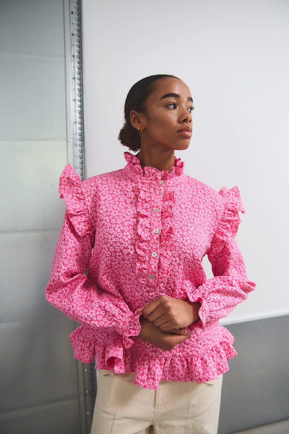 Reno Ruby Ruffle Blouse - Bright Pink