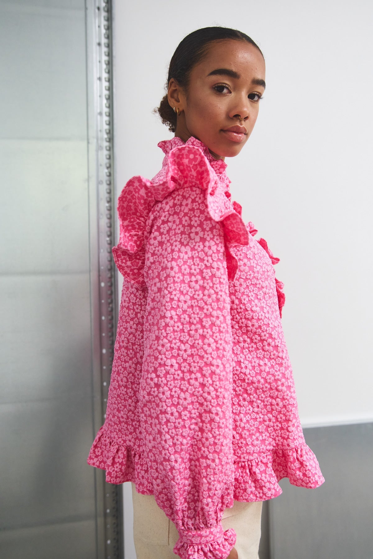 Reno Ruby Ruffle Blouse - Bright Pink