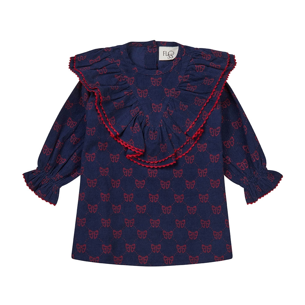 Luna Dress - Navy/Ruby Red Bows