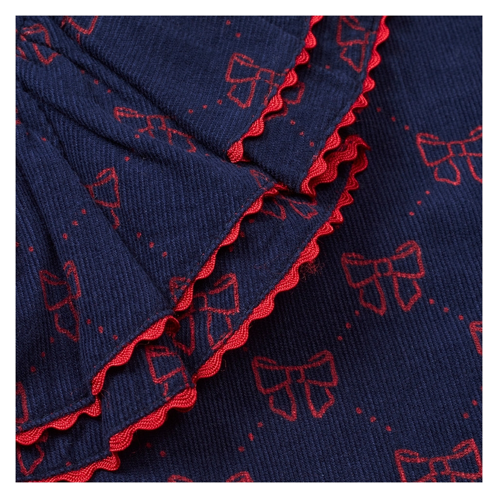 Luna Dress - Navy/Ruby Red Bows
