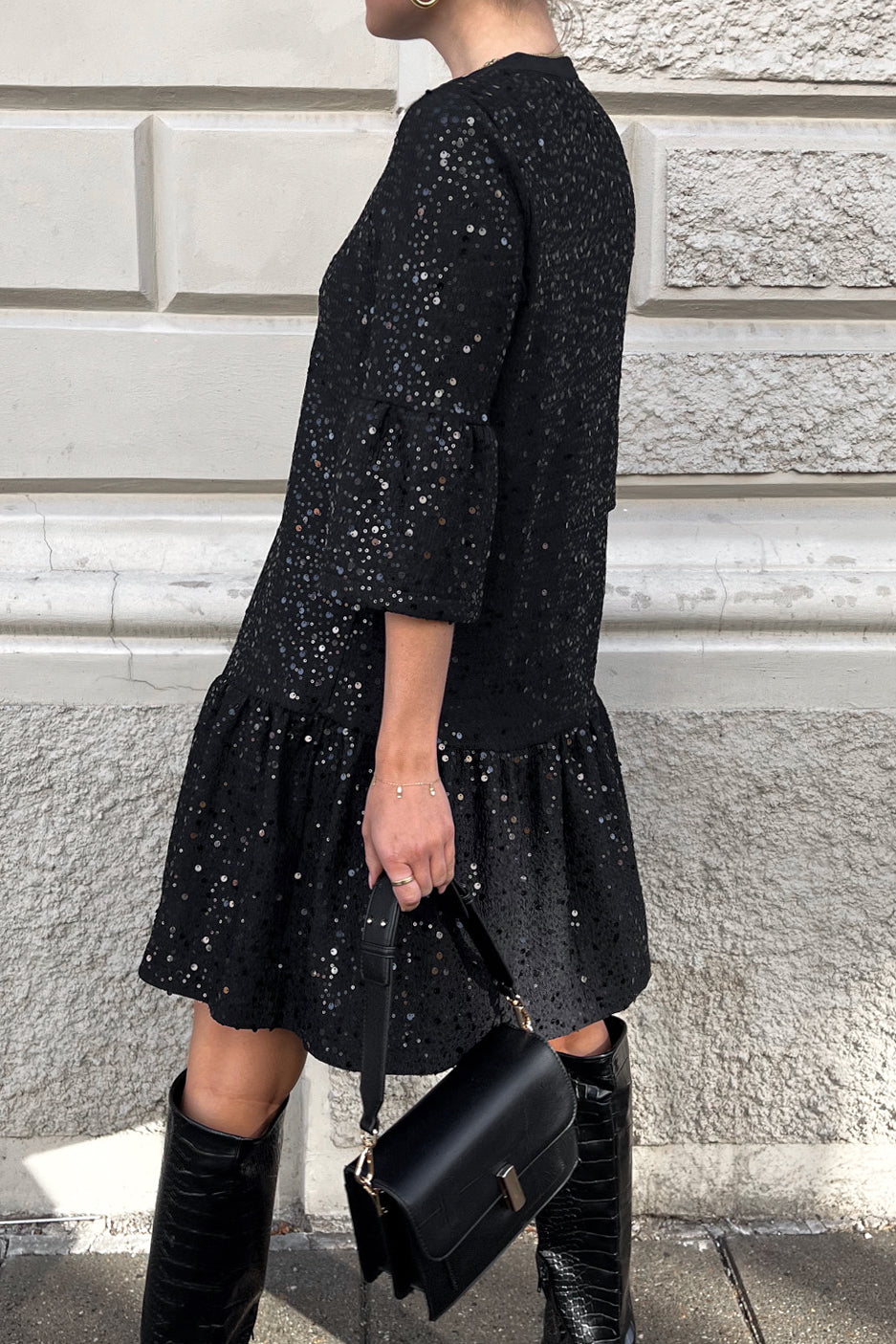 Verona Short Dress - Black Sequins