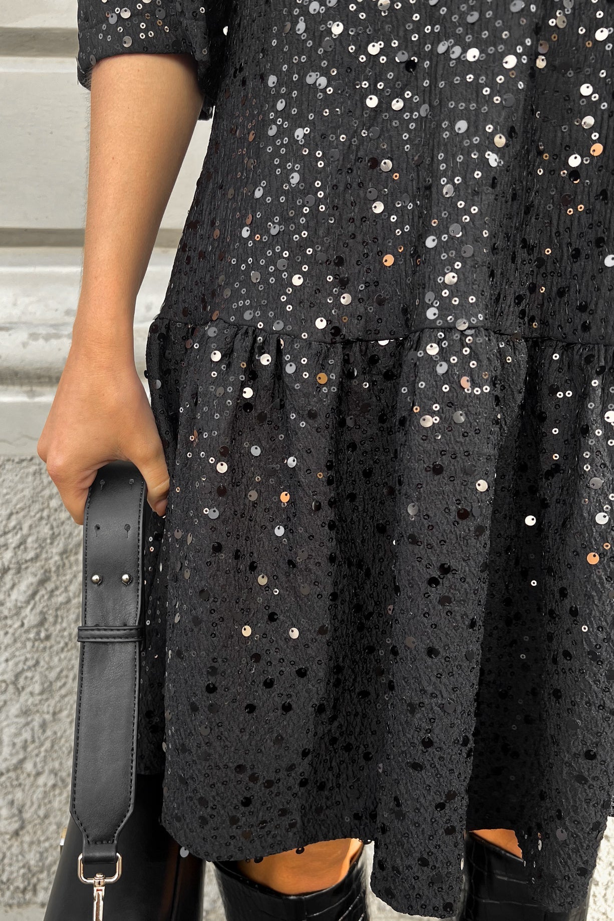 Verona Short Dress - Black Sequins