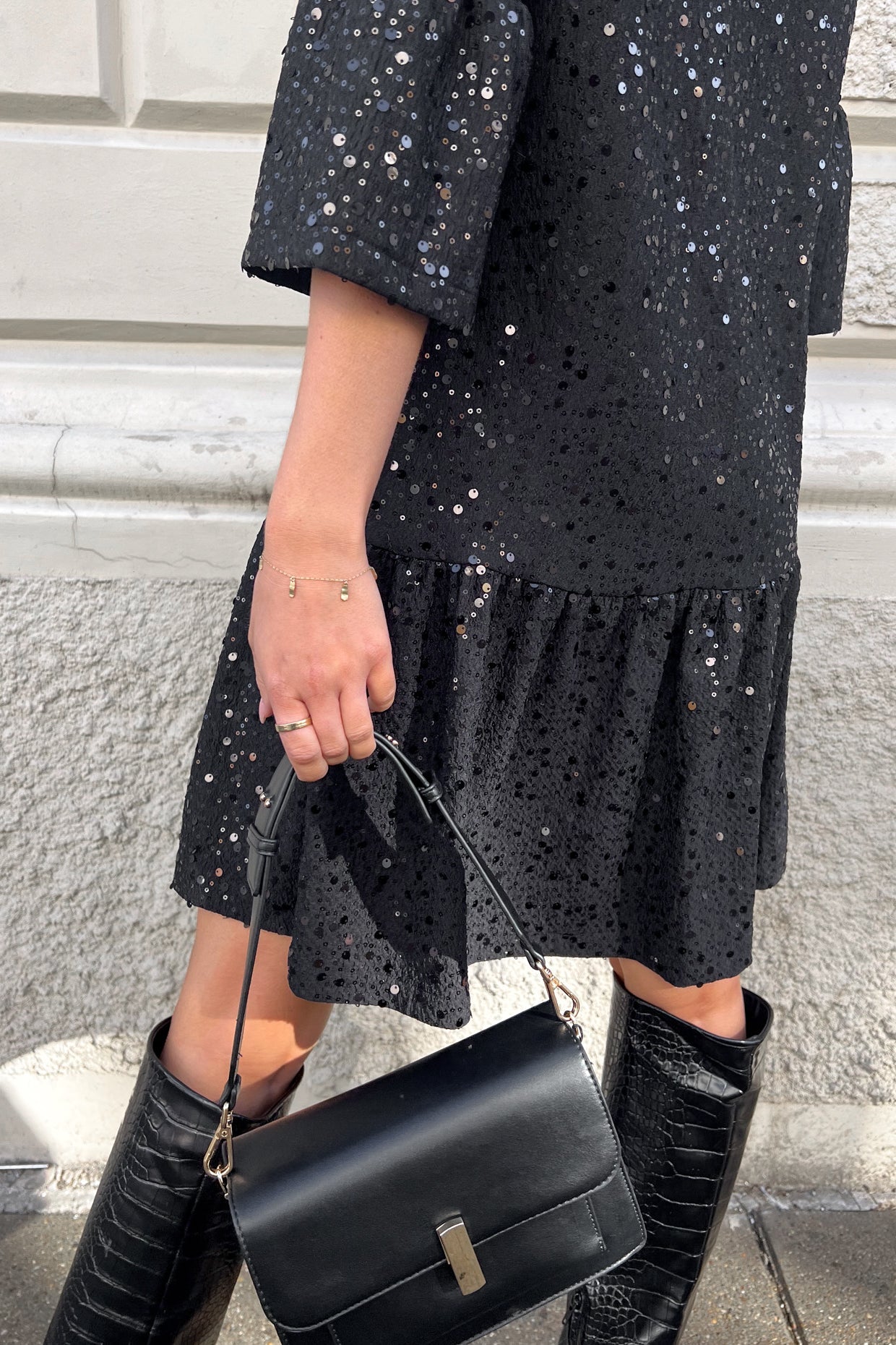Verona Short Dress - Black Sequins