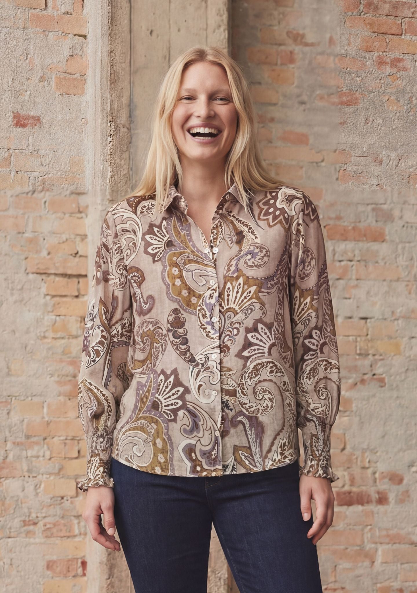 Lotta Smock Shirt - Taupe Paisley