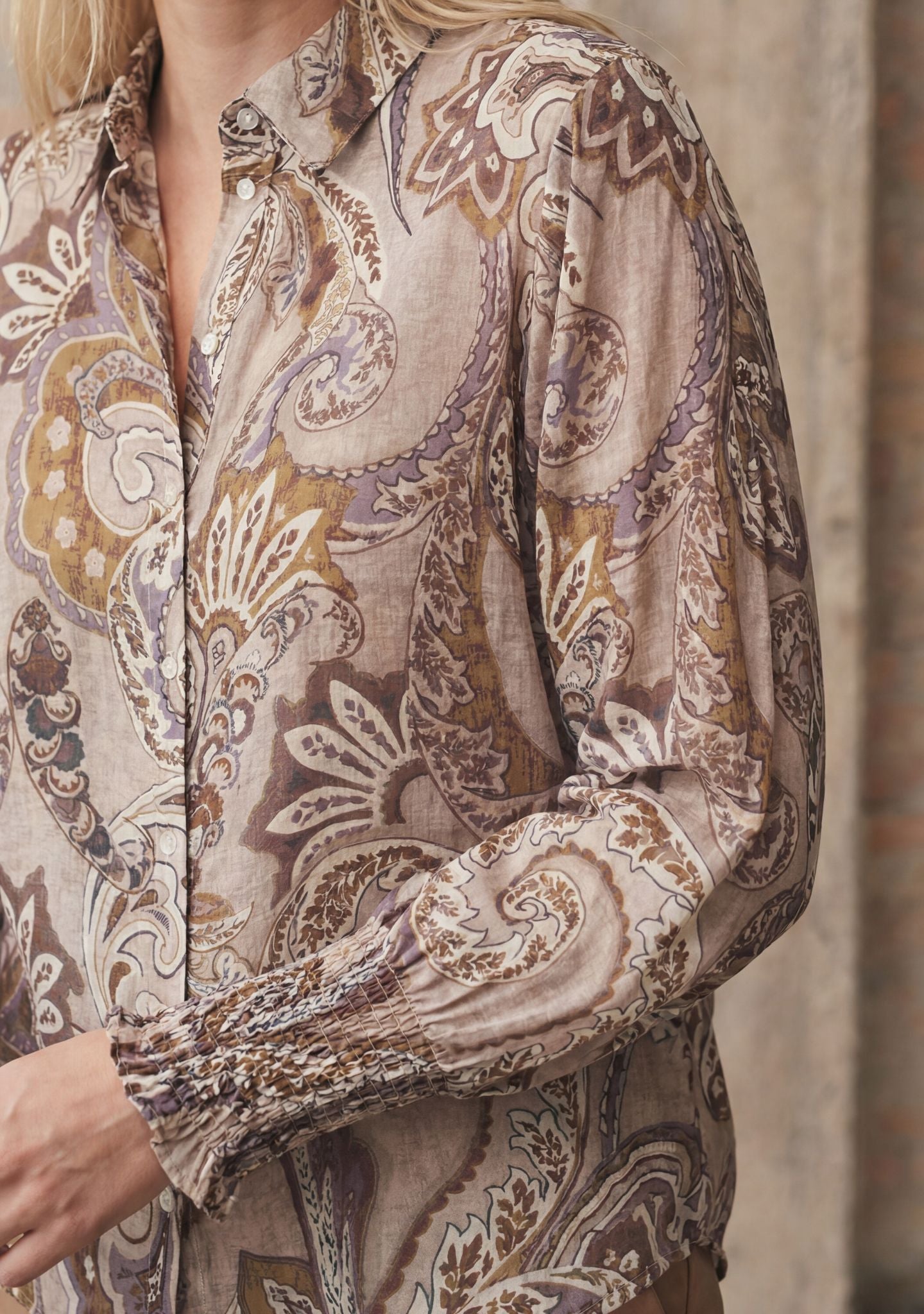 Lotta Smock Shirt - Taupe Paisley